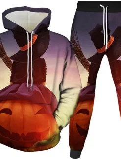Sale OUKU Halloween Men's Pumpkin 2pcs 3D Sweatshirt Sets Tracksuit Hoodie Sweatshirt Long Sleeve Long pants Hooded Casual Daily Athleisure Festival Outfit 3D Print Hooded Spring Fall Winter Black Yellow Orange