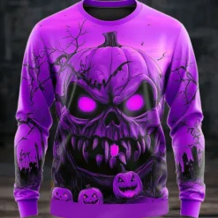 OUKU Halloween Men's Pumpkin Sweatshirt Punk Party Long Sleeve Crew Neck Vacation Yellow Purple Crewneck 3D All Seasons Designer