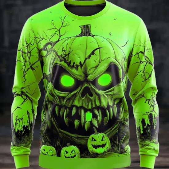 OUKU Halloween Men's Pumpkin Sweatshirt Punk Party Long Sleeve Crew Neck Vacation Yellow Purple Crewneck 3D All Seasons Designer