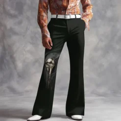 Clearance OUKU Halloween Men's Skeleton Halloween Costumes Disco Pants 60s 70s Bell Bottoms Mid Waist Dark Gothic Style Outdoor Holiday Side Pockets Flared Leg Pants Trousers Spring Fall 3D Print Black 1 Black