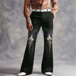 Clearance OUKU Halloween Men's Skeleton Halloween Costumes Disco Pants 60s 70s Bell Bottoms Mid Waist Dark Gothic Style Outdoor Holiday Side Pockets Flared Leg Pants Trousers Spring Fall 3D Print Black 1 Black