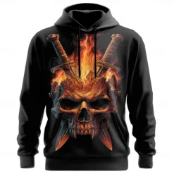 Hot OUKU Halloween Men's Skull 3D Hoodies Sweatshirt Punk Exaggerated Long Sleeve Crew Neck Club Streetwear Blue Purple Drawstring Graphic Fall Winter Designer