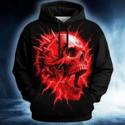 Outlet OUKU Halloween Men's Skull 3D Hoodie Sweatshirt Punk Exaggerated Long Sleeve Crew Neck Club Streetwear Red Blue Drawstring Fall Winter Designer