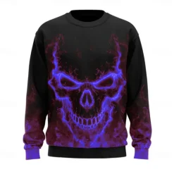 Sale OUKU Halloween Men's Skull 3D Sweatshirt Casual Long Sleeve Crew Neck Red Blue Crewneck 3D All Seasons Designer