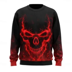 Sale OUKU Halloween Men's Skull 3D Sweatshirt Casual Long Sleeve Crew Neck Red Blue Crewneck 3D All Seasons Designer