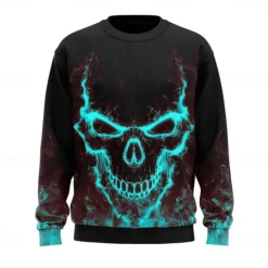 Sale OUKU Halloween Men's Skull 3D Sweatshirt Casual Long Sleeve Crew Neck Red Blue Crewneck 3D All Seasons Designer