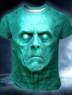 OUKU Halloween Men's Skull 3D T Shirt Short Sleeve T shirt 3D Print Crew Neck Shirt Exaggerated Designer Horror Party Street Casual Red Blue Green Summer Spring All Seasons Clothing Apparel S M L XL XXL