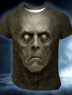 OUKU Halloween Men's Skull 3D T Shirt Short Sleeve T shirt 3D Print Crew Neck Shirt Exaggerated Designer Horror Party Street Casual Red Blue Green Summer Spring All Seasons Clothing Apparel S M L XL XXL