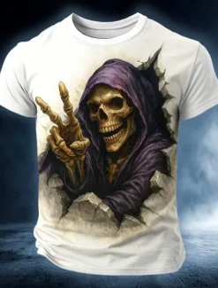 Sale OUKU Halloween Men's Skull 3D T Shirt Short Sleeve T shirt 3D Print Crew Neck Shirt Exaggerated Designer Horror Party Street Casual Black White Summer Spring All Seasons Clothing Apparel S M L XL XXL XXXL