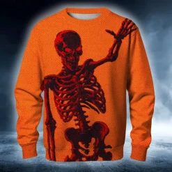 Best OUKU Halloween Men's Skull Devil Reaper Sweatshirt Punk Party Long Sleeve Crew Neck Vacation White Blue Crewneck 3D All Seasons Designer
