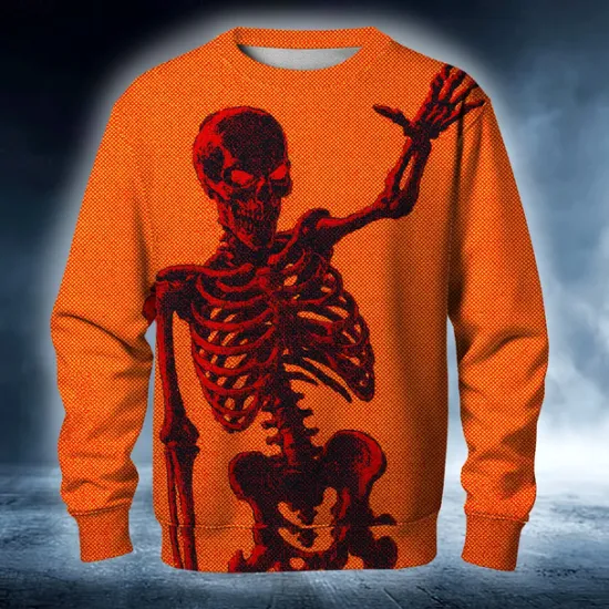 Best OUKU Halloween Men's Skull Devil Reaper Sweatshirt Punk Party Long Sleeve Crew Neck Vacation White Blue Crewneck 3D All Seasons Designer