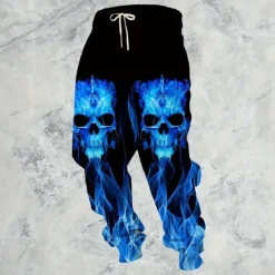 New OUKU Halloween Men's Skull Flame Halloween Costumes Sweatpants Joggers Trousers Mid Waist Drawstring Elastic Waist Casual Jogging Streetwear Workout Athletic Sweatpants with Pockets Spring Fall 3D Print Black