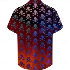 Sale OUKU Halloween Men's Skull Halloween Costumes Shirt Button Up Shirt Short Sleeve Casual Vacation Daily Summer Turndown Colla Shirts Button Up 3D Print Red