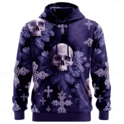 Hot OUKU Halloween Men's Skull Hoodies Sweatshirt Punk Exaggerated Long Sleeve Crew Neck Club Streetwear Black Blue Drawstring 3D Fall Winter Designer