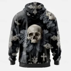 Hot OUKU Halloween Men's Skull Hoodies Sweatshirt Punk Exaggerated Long Sleeve Crew Neck Club Streetwear Black Blue Drawstring 3D Fall Winter Designer