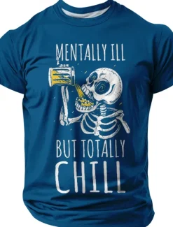 New OUKU Halloween Men's Skull Oktoberfest Beer T Shirt Short Sleeve T shirt 3D Print Crew Neck Shirt Fashion Exaggerated Daily Party Street Casual Black Red Blue Summer Spring All Seasons Clothing Apparel S