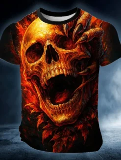 Sale OUKU Halloween Men's Skull Optical Illusion 3D T Shirt Short Sleeve T shirt 3D Print Crew Neck Shirt Exaggerated Designer 3D Party Street Casual Red Blue Green Summer Spring All Seasons Clothing Apparel S