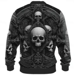 Sale OUKU Halloween Men's Skull Sweatshirt Casual Long Sleeve Crew Neck Black Yellow Crewneck 3D Print 3D All Seasons Designer