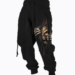 New OUKU Halloween The Grim Reaper'S Hand Skull Mens Graphic Pants | Casual Sports Outdoor Black Cotton | Sweatpants Joggers Trousers Drawstring Side Pockets Elastic Waist Prints Comfort Breathable Daily Blend