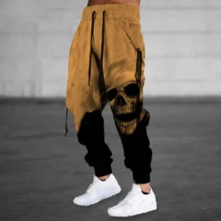 Hot OUKU Halloween The Skull Pants Mens Graphic | Casual Sports Outdoor Yellow Cotton | Sweatpants Joggers Trousers Drawstring Side Pockets Elastic Waist Prints Comfort Breathable Daily Blend