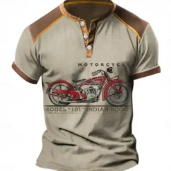 Best OUKU Henley Shirt Graphic Motorcycle Henley Clothing Apparel 3D Print Outdoor Daily Short Sleeve Button-Down Print Fashion Designer Comfortable Blue