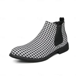 Online OUKU Houndstooth Pattern Men's Chelsea Boots – Classic Slip-On Ankle Boots with Elastic Side Panels for Formal and Casual Occasions Black