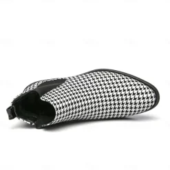 Online OUKU Houndstooth Pattern Men's Chelsea Boots – Classic Slip-On Ankle Boots with Elastic Side Panels for Formal and Casual Occasions Black
