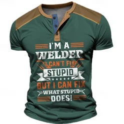 Best OUKU I'm a Welder I Can't Fix Stupid but I Can Fix What Stupid Does Men's Street Style 3D Print Henley Shirt Waffle T Shirt Sports Outdoor Casual Holiday T shirt Black Navy Blue Brown Short Sleeve Henley