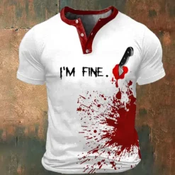 Online OUKU I'm Fine Graphic Blood stains Sports Fashion Exaggerated Men's 3D Print T shirt Tee Street Sports Outdoor Black&Red / Red&White Short Sleeve Crew Neck Shirt Summer Spring Clothing Apparel S-3XL