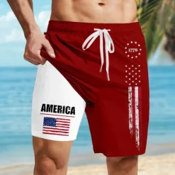 Sale OUKU Independence Day Men's American US Flag Patriotic 1776 Lined Shorts 2 in 1 Board Shorts Swim Trunks Mid Waist Holiday Side Pockets With Compression Liner Elastic Drawstring Waist Designer Clothing