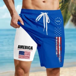 Sale OUKU Independence Day Men's American US Flag Patriotic 1776 Lined Shorts 2 in 1 Board Shorts Swim Trunks Mid Waist Holiday Side Pockets With Compression Liner Elastic Drawstring Waist Designer Clothing