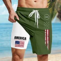 Sale OUKU Independence Day Men's American US Flag Patriotic 1776 Lined Shorts 2 in 1 Board Shorts Swim Trunks Mid Waist Holiday Side Pockets With Compression Liner Elastic Drawstring Waist Designer Clothing