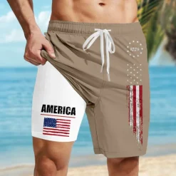Sale OUKU Independence Day Men's American US Flag Patriotic 1776 Lined Shorts 2 in 1 Board Shorts Swim Trunks Mid Waist Holiday Side Pockets With Compression Liner Elastic Drawstring Waist Designer Clothing