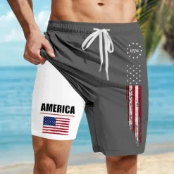 Sale OUKU Independence Day Men's American US Flag Patriotic 1776 Lined Shorts 2 in 1 Board Shorts Swim Trunks Mid Waist Holiday Side Pockets With Compression Liner Elastic Drawstring Waist Designer Clothing