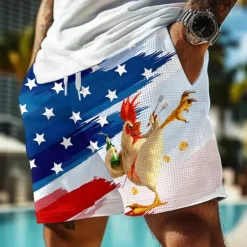 OUKU Independence Day Men's Chick US Flag Patriotic Waffle Shorts Sweat Shorts Casual Shorts Mid Waist Fashion Casual Holiday Festival Elastic Drawstring Waist Shorts with Pockets Designer Clothing Apparel