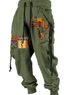 New OUKU Independence Day Mens Graphic Pants Tribal Bandana Print Vintage 3D Sweatpants Trousers Outdoor Street Casual Daily Polyester Black Red Blue Mid Waist Elasticity Vavavava Harem Brown Cotton Africa