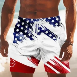 Discount OUKU Independence Day Men's US Flag Patriotic Fourth of July Lined Shorts 2 in 1 Board Shorts Swim Trunks Mid Waist Holiday Side Pockets With Compression Liner Elastic Drawstring Waist Designer Clothing