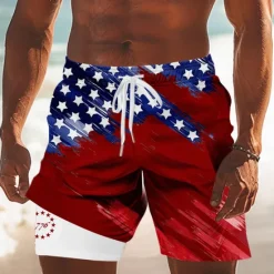 Discount OUKU Independence Day Men's US Flag Patriotic Fourth of July Lined Shorts 2 in 1 Board Shorts Swim Trunks Mid Waist Holiday Side Pockets With Compression Liner Elastic Drawstring Waist Designer Clothing