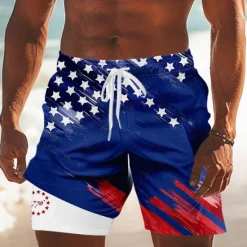 Discount OUKU Independence Day Men's US Flag Patriotic Fourth of July Lined Shorts 2 in 1 Board Shorts Swim Trunks Mid Waist Holiday Side Pockets With Compression Liner Elastic Drawstring Waist Designer Clothing