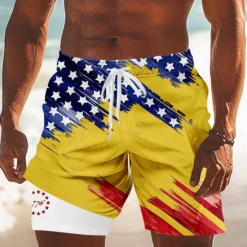 Discount OUKU Independence Day Men's US Flag Patriotic Fourth of July Lined Shorts 2 in 1 Board Shorts Swim Trunks Mid Waist Holiday Side Pockets With Compression Liner Elastic Drawstring Waist Designer Clothing