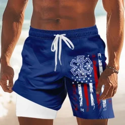 Discount OUKU Independence Day Men's US Flag Patriotic Fourth of July Lined Shorts 2 in 1 Board Shorts Swim Trunks Mid Waist Holiday Side Pockets With Compression Liner Elastic Drawstring Waist Designer Clothing