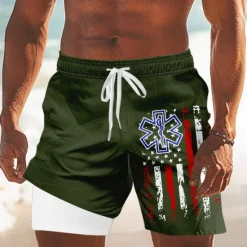 Discount OUKU Independence Day Men's US Flag Patriotic Fourth of July Lined Shorts 2 in 1 Board Shorts Swim Trunks Mid Waist Holiday Side Pockets With Compression Liner Elastic Drawstring Waist Designer Clothing