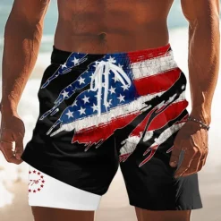 New OUKU Independence Day Men's US Flag Patriotic Fourth of July Lined Shorts 2 in 1 Board Shorts Swim Trunks Mid Waist Holiday Side Pockets With Compression Liner Elastic Drawstring Waist Designer Clothing