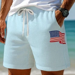 Hot OUKU Independence Day Men's US Flag Patriotic Waffle Shorts Sweat Shorts Casual Shorts Mid Waist Fashion Casual Vacation Jogging Workout Elastic Drawstring Waist Shorts with Pockets Designer Clothing