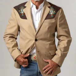 Sale OUKU kentucky derby Men's Cattle Skulls Long Sleeve Turndown Vintage Casual Outdoor Street Daily Buttons 3D Print Multi Pocket khaki