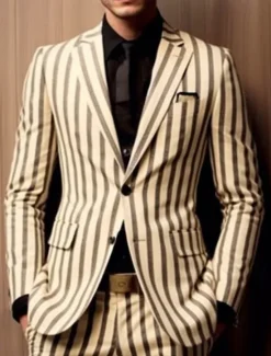 Online OUKU kentucky derby Men's Stripe Long Sleeve Turndown Business Work Wear to work Going out Buttons Print Multi Pocket