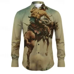 Best OUKU Kentucky Derby Men's Cowboy Shirt Western Shirt Cowboy Shirt Long Sleeve Vintage Western Style Outdoor Street Casual Daily Fall & Winter Turndown Buttons Print Blue Orange khaki Gray