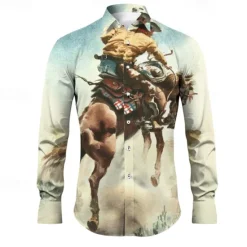 Best OUKU Kentucky Derby Men's Cowboy Shirt Western Shirt Cowboy Shirt Long Sleeve Vintage Western Style Outdoor Street Casual Daily Fall & Winter Turndown Buttons Print Blue Orange khaki Gray