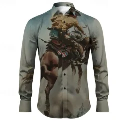 Best OUKU Kentucky Derby Men's Cowboy Shirt Western Shirt Cowboy Shirt Long Sleeve Vintage Western Style Outdoor Street Casual Daily Fall & Winter Turndown Buttons Print Blue Orange khaki Gray