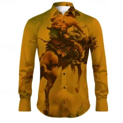 Best OUKU Kentucky Derby Men's Cowboy Shirt Western Shirt Cowboy Shirt Long Sleeve Vintage Western Style Outdoor Street Casual Daily Fall & Winter Turndown Buttons Print Blue Orange khaki Gray